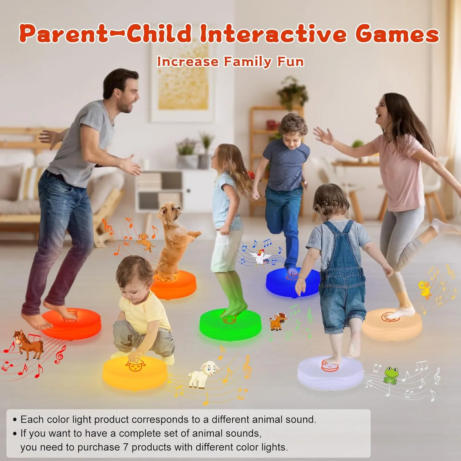 Interactive Animal Sounds Toy, LED Floor Tiles, Touch Sensitive, Toddler & Little Kid, Red (Horse), Includes USB Charging Cable & User Manual