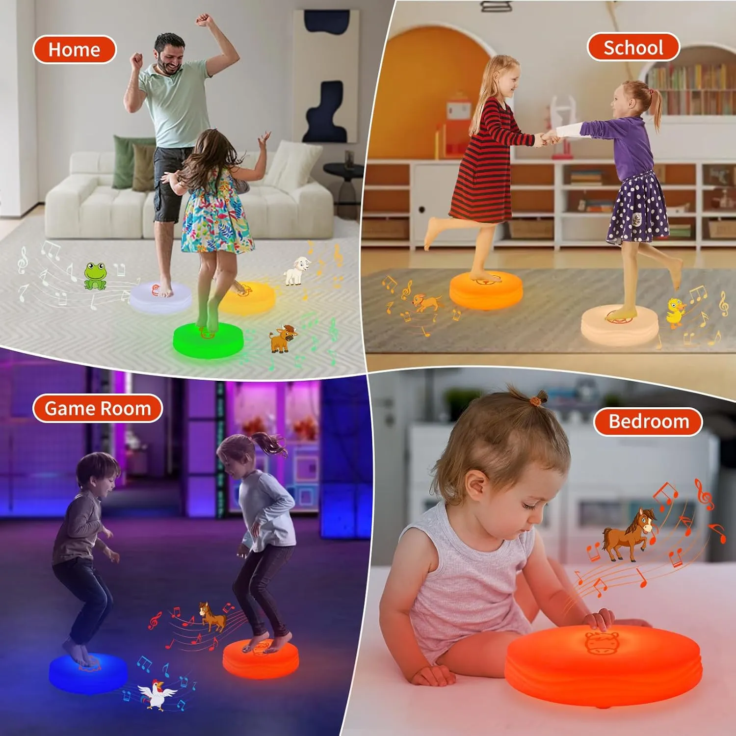 Interactive Animal Sounds Toy, LED Floor Tiles, Touch Sensitive, Toddler & Little Kid, Red (Horse), Includes USB Charging Cable & User Manual