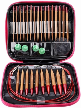 Interchangeable Knitting Needle Set, Carbonized Bamboo Crochet Needle Aluminum Circular Knitting Ring Set with Storage Bag for DIY Handmade Knitting Projects