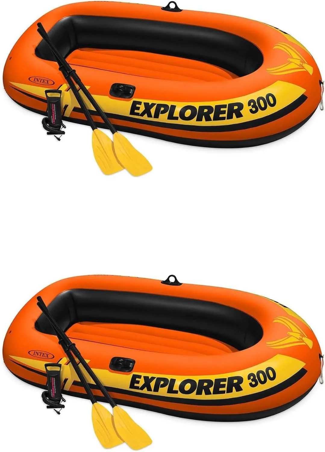 Intex 58332EP Explorer 300 Inflatable Boat Set: Includes Deluxe Boat Oars and Mini Hand Pump – Dual Air Chambers – Grab Rope – 3-Person – 410lb Weight Capacity, 2 Pack