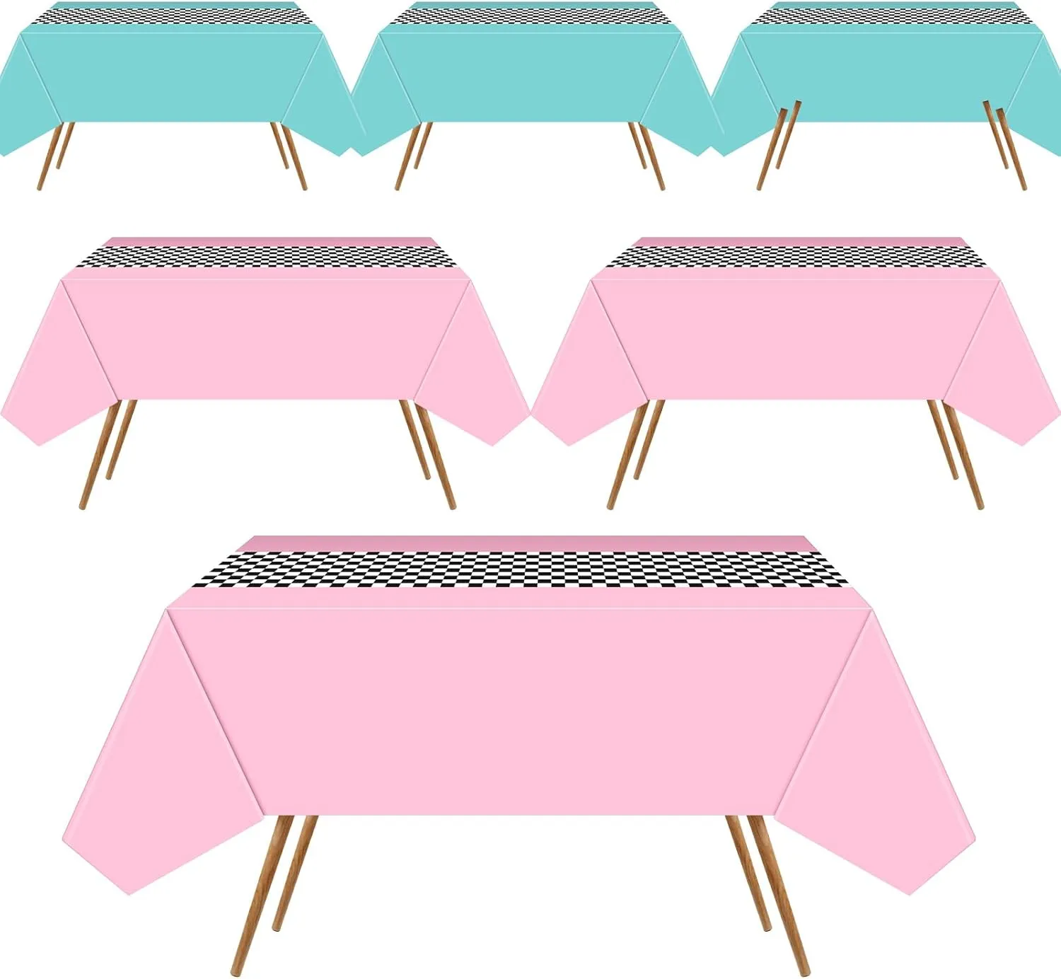 Irenare Car Birthday Party Supplies Racing Decorations 50s Party Tablecloth Racetrack Table Runner Table Covers for Kids Boy Car Theme Birthday Decor, 54 x 108 Inch(Cyan,Pink,6 Sheets)