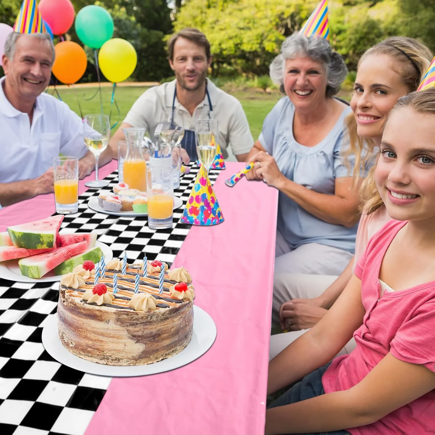 Irenare Car Birthday Party Supplies Racing Decorations 50s Party Tablecloth Racetrack Table Runner Table Covers for Kids Boy Car Theme Birthday Decor, 54 x 108 Inch(Cyan,Pink,6 Sheets)