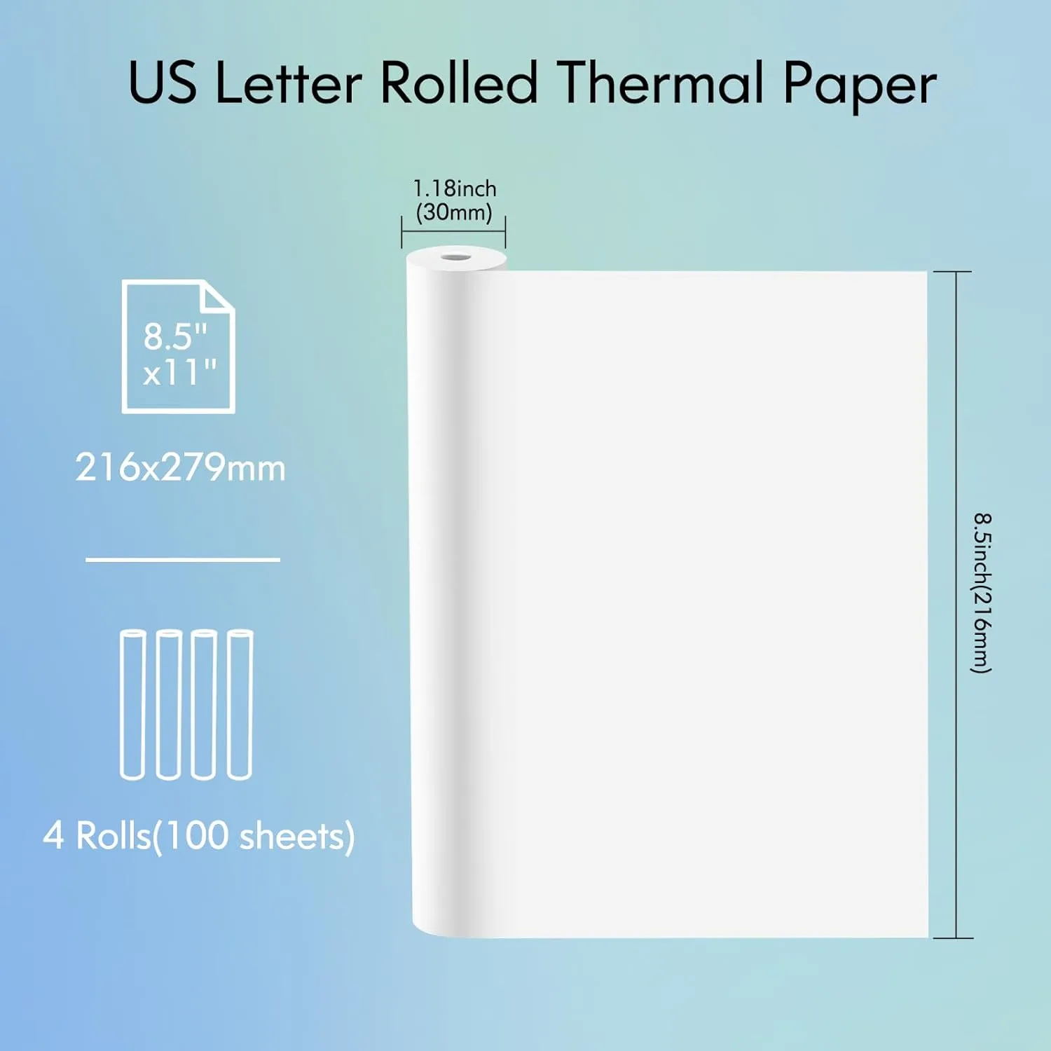 JADENS US Letter Size Quick-Dry Thermal Printer Paper 8.5''x11'', 4 Rolls, Compatible with Gloryang & JADENS PD-A4 Portable Printer