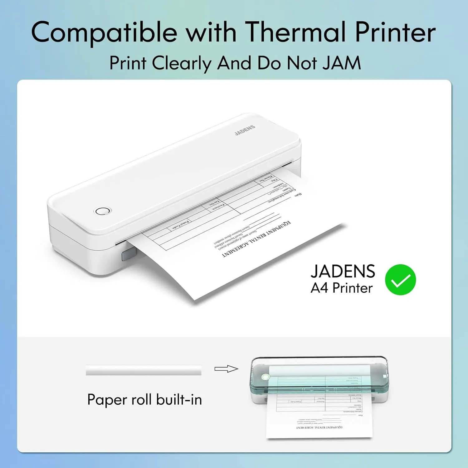 JADENS US Letter Size Quick-Dry Thermal Printer Paper 8.5''x11'', 4 Rolls, Compatible with Gloryang & JADENS PD-A4 Portable Printer