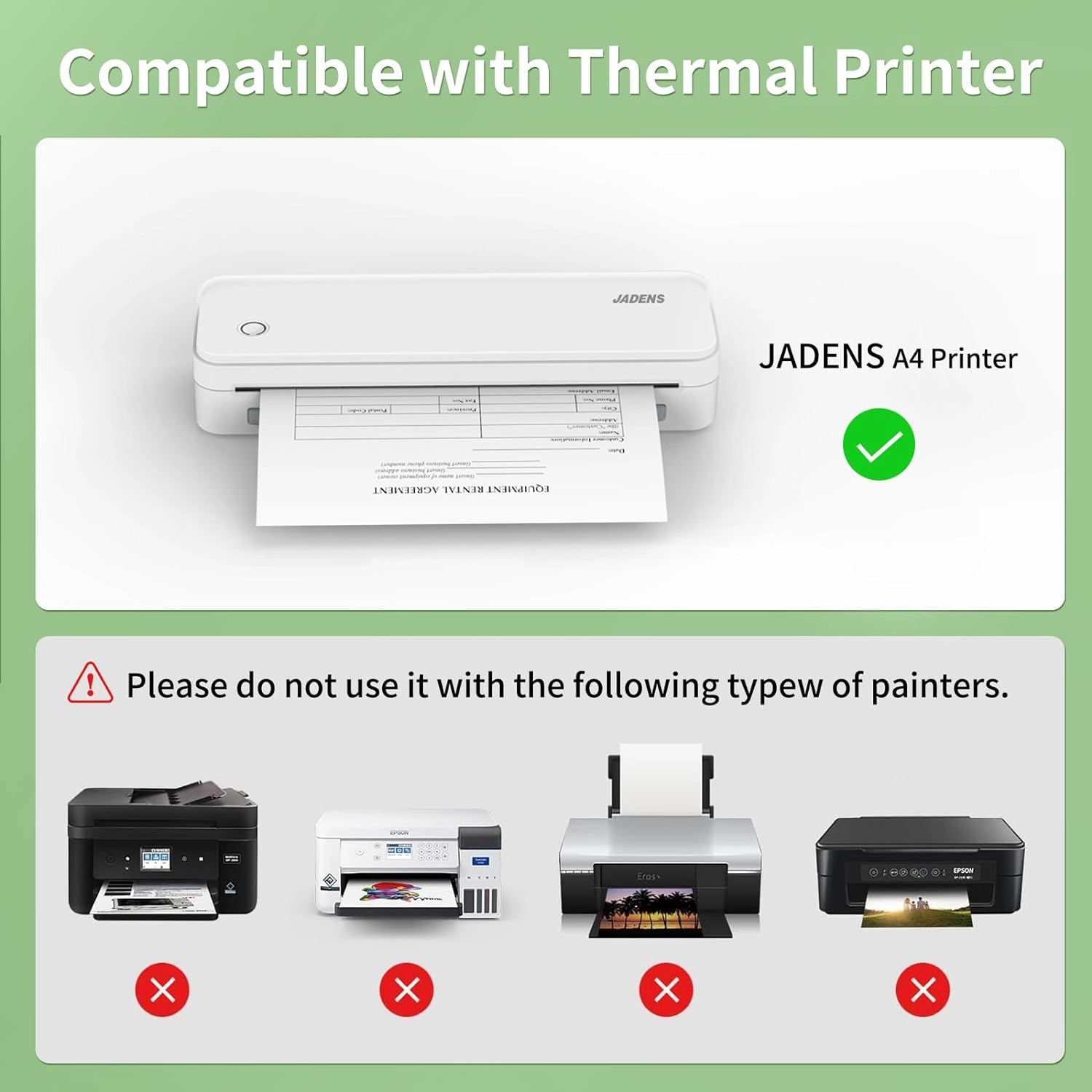 JADENS US Letter Size 8.5''×11'' Quick-Dry Folded Thermal Paper, 200 Sheets, Compatible with Gloryang & JADENS PD-A4 Portable Printer