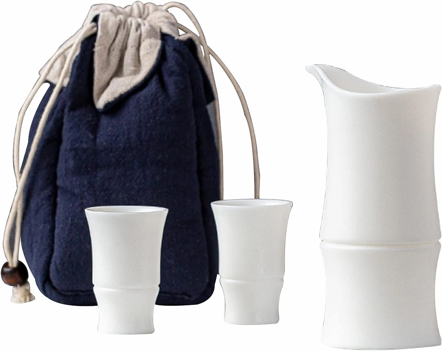 Japanese Sake Pot Set with Storage Bag Traditional Sake Cup Shape, Porcelain Pottery Ceramic Crafts Wine Glasses,4cups,practical