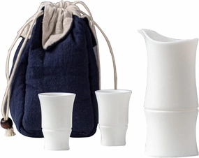 Japanese Sake Pot Set with Storage Bag Traditional Sake Cup Shape, Porcelain Pottery Ceramic Crafts Wine Glasses,4cups,practical