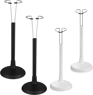 jarbins 4 Pcs Doll Stand, Action Figure Stand Display Holder for 12'' - 18'' Dolls 2Pcs 12 Inch Doll Display Holder in White and 2 Pcs Doll Stands in Black Dollhouse Decor