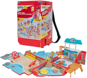 Jazwares Pokemon Carry Case Beach Battle Playset - Portable Transforming Backpack Playset with Action Features and 2-inch Pikachu Battle Figure