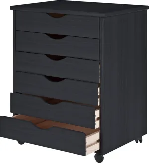Jela Original Roll Cart, Solid Wood, 6 Drawer Extra Wide Drawers Roll Carts, Black