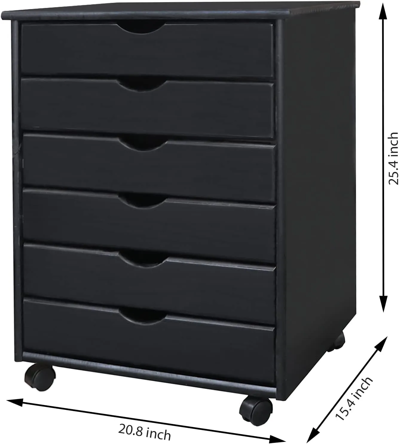 Jela Original Roll Cart, Solid Wood, 6 Drawer Extra Wide Drawers Roll Carts, Black