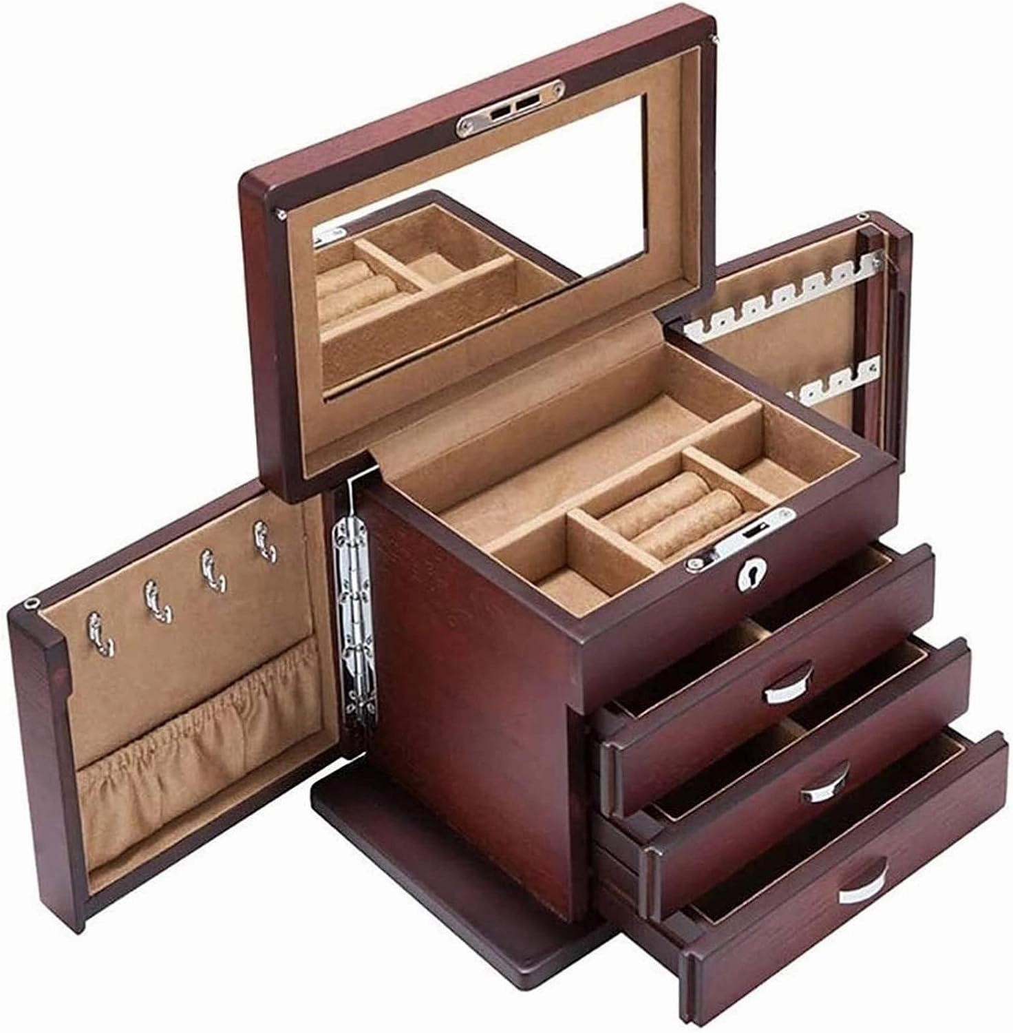 Jewellery Box Jewellery Box Jewellery Organiser with Drawer Female Multi-Layer Storage Box Ring Organizer with Velvet Lined(A 23 * 14 * 16.5cm)