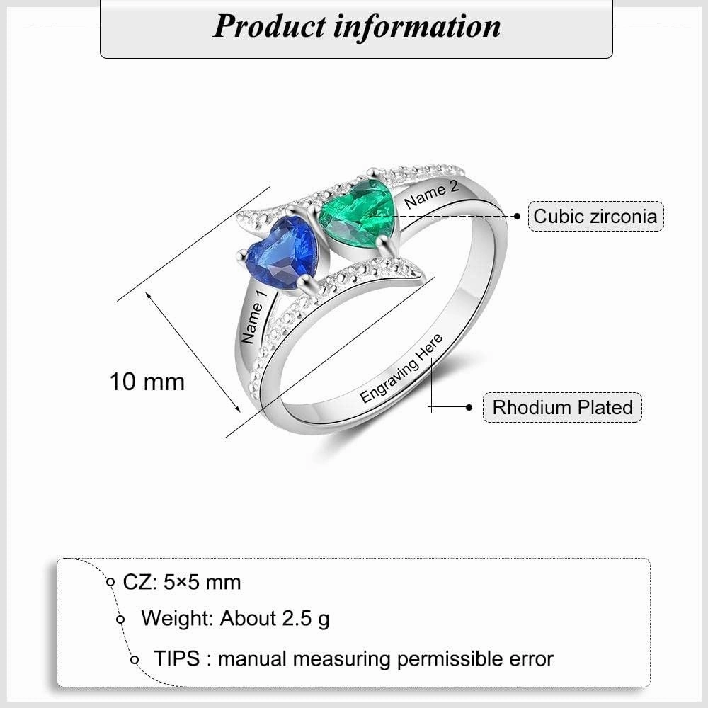 JewelOra Personalized Promise Ring For Her Custom Engraved Name with 2 Simulated Birthstones Engagement for Couple Friendship Rings for Women