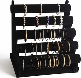 Jewelry Stand 5 Tiers Bracelet Holder Jewelry Detachable Velvet Bracelet Holder Watch Display Stand Bangle Bar Necklace Storage Organizer Jewelry Organizer(Black)