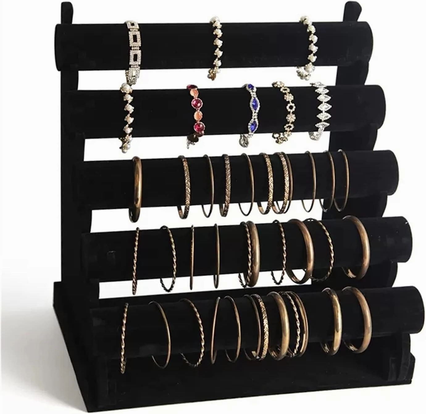 Jewelry Stand 5 Tiers Bracelet Holder Jewelry Detachable Velvet Bracelet Holder Watch Display Stand Bangle Bar Necklace Storage Organizer Jewelry Organizer(Black)