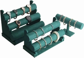 Jewelry Stand Green Velvet Bracelet Display Stand 1/2/3 Tiers Detachable T-shaped Watch Stand for Jewelry Storage Box Exhibition Jewelry Storage Rack(D)