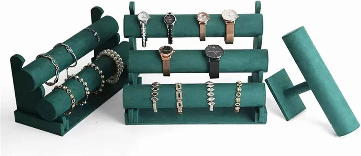 Jewelry Stand Green Velvet Bracelet Display Stand 1/2/3 Tiers Detachable T-shaped Watch Stand for Jewelry Storage Box Exhibition Jewelry Storage Rack(D)