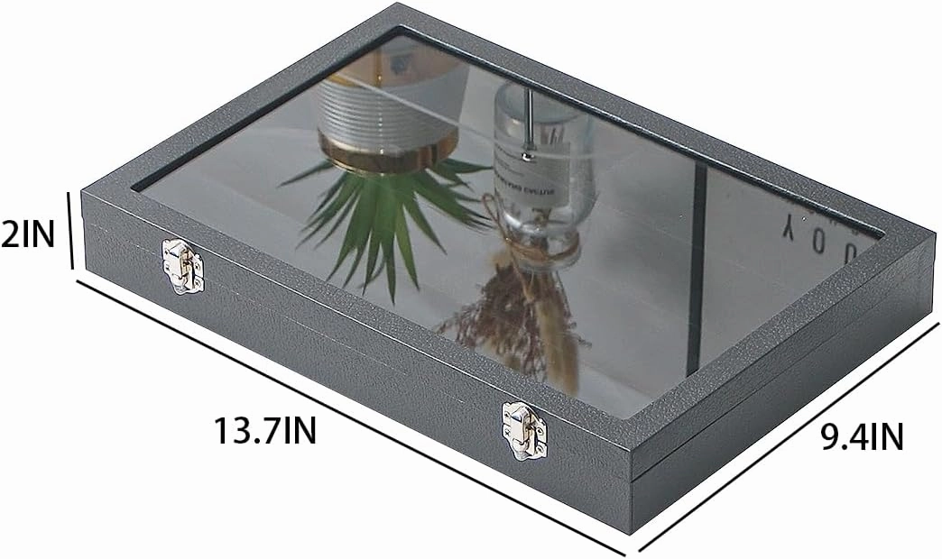 Jewelry Sunglasses Organizer Tray, Black Velvet Eyeglasses Display Tray Box, Glasses Organize Storage Holder for Home Desk or Selling Show Display (with Lid)