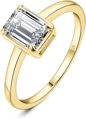 JewelryPalace Classic 1ct Emerald Cut Moissanite Solitaire Engagement Rings for Women, 925 Sterling Silver Promise Ring for Her, Simulated Diamond Anniversary Wedding Rings D-F VVS