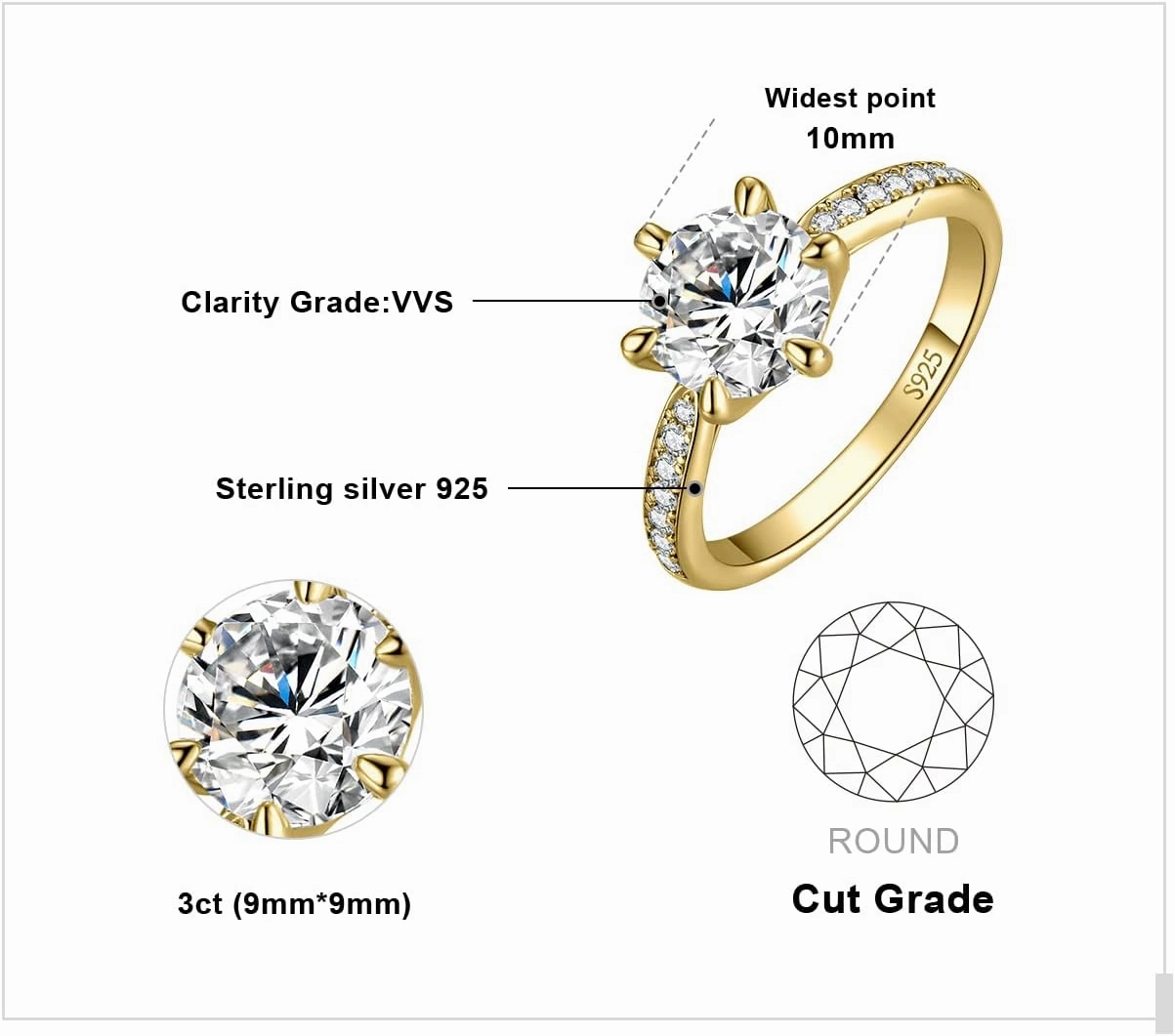 JewelryPalace Classic 1ct 2ct 3ct Cubic Zirconia Solitaire Engagement Rings for Women, 925 Sterling Silver Promise Ring for Her, Round Cut Simulated Diamond Anniversary Wedding Rings Size 4-12