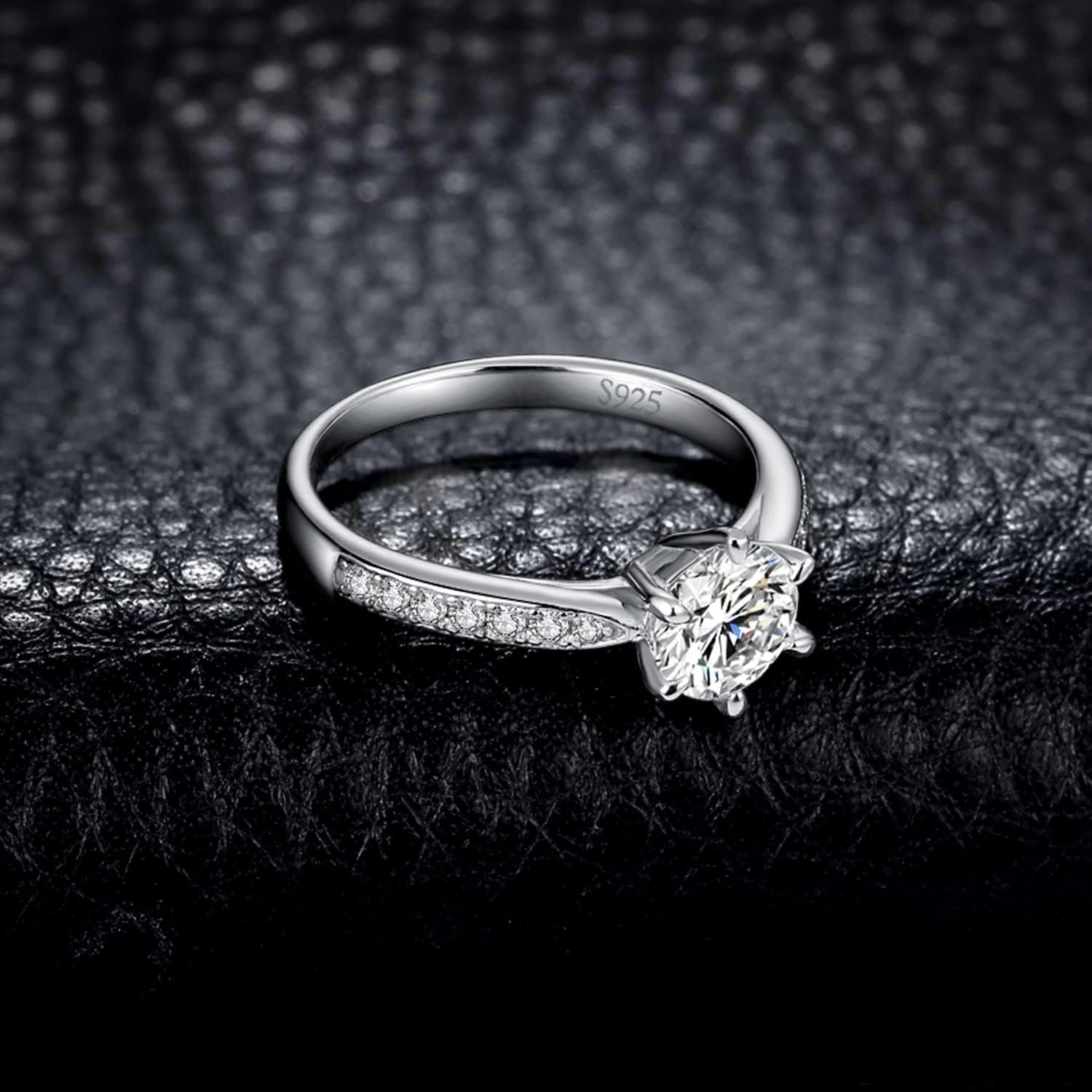 JewelryPalace Classic 1ct 2ct 3ct Moissanite Solitaire Engagement Rings for Women, 925 Sterling Silver Promise Ring for Her, Round Cut Simulated Diamond Anniversary Wedding Rings D-F VVS Size 4-12