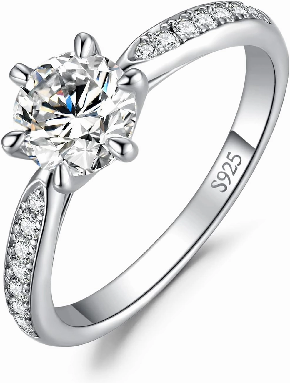 JewelryPalace Classic 1ct 2ct 3ct Moissanite Solitaire Engagement Rings for Women, 925 Sterling Silver Promise Ring for Her, Round Cut Simulated Diamond Anniversary Wedding Rings D-F VVS Size 4-12