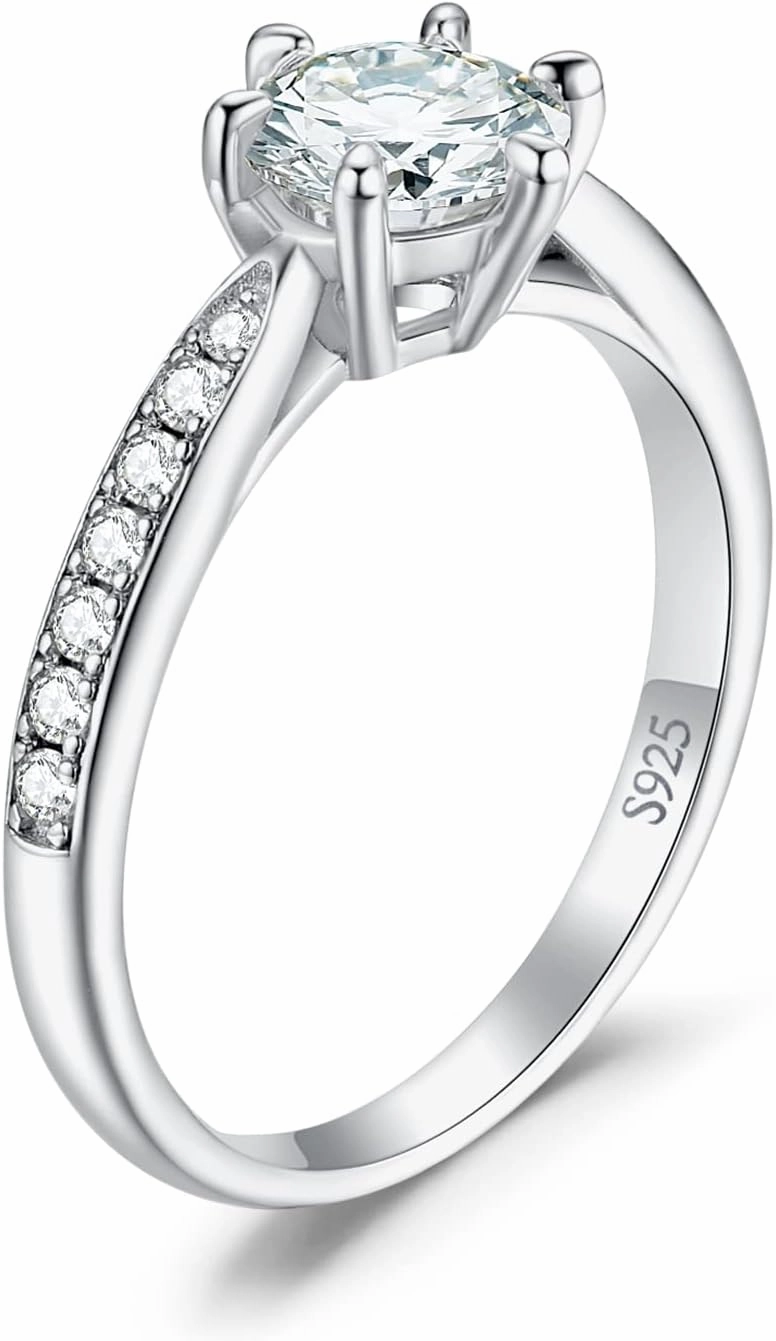 JewelryPalace Classic 1ct 2ct 3ct Moissanite Solitaire Engagement Rings for Women, 925 Sterling Silver Promise Ring for Her, Round Cut Simulated Diamond Anniversary Wedding Rings D-F VVS Size 4-12