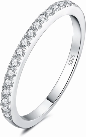 JewelryPalace Genuine Moissanite Wedding Rings for Women, Eternity 14k White Yellow Rose Gold Plated 925 Sterling Silver Promise Ring for Her, Round Cut Simulated Diamond Anniversary Band Ring VVS D-F