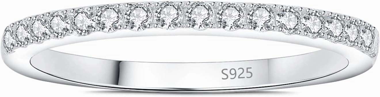 JewelryPalace Genuine Moissanite Wedding Rings for Women, Eternity 14k White Yellow Rose Gold Plated 925 Sterling Silver Promise Ring for Her, Round Cut Simulated Diamond Anniversary Band Ring VVS D-F