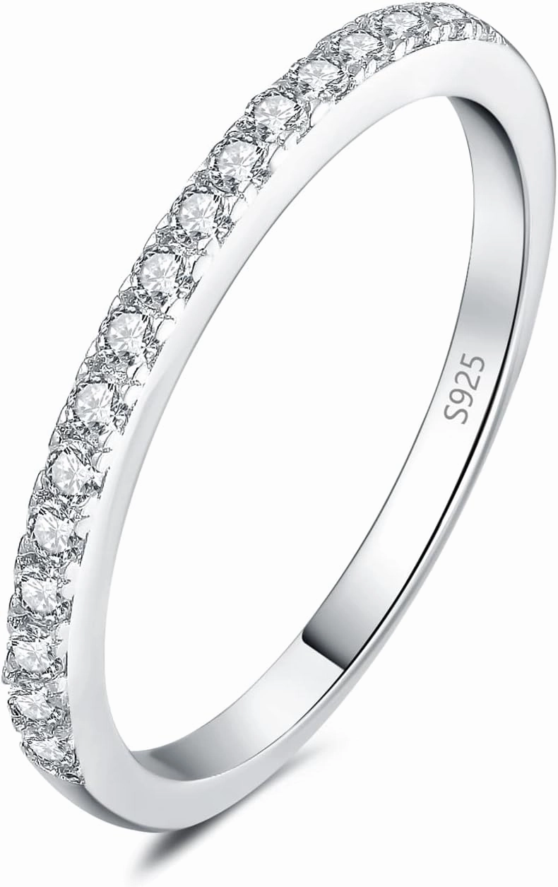JewelryPalace Genuine Moissanite Wedding Rings for Women, Eternity 14k White Yellow Rose Gold Plated 925 Sterling Silver Promise Ring for Her, Round Cut Simulated Diamond Anniversary Band Ring VVS D-F