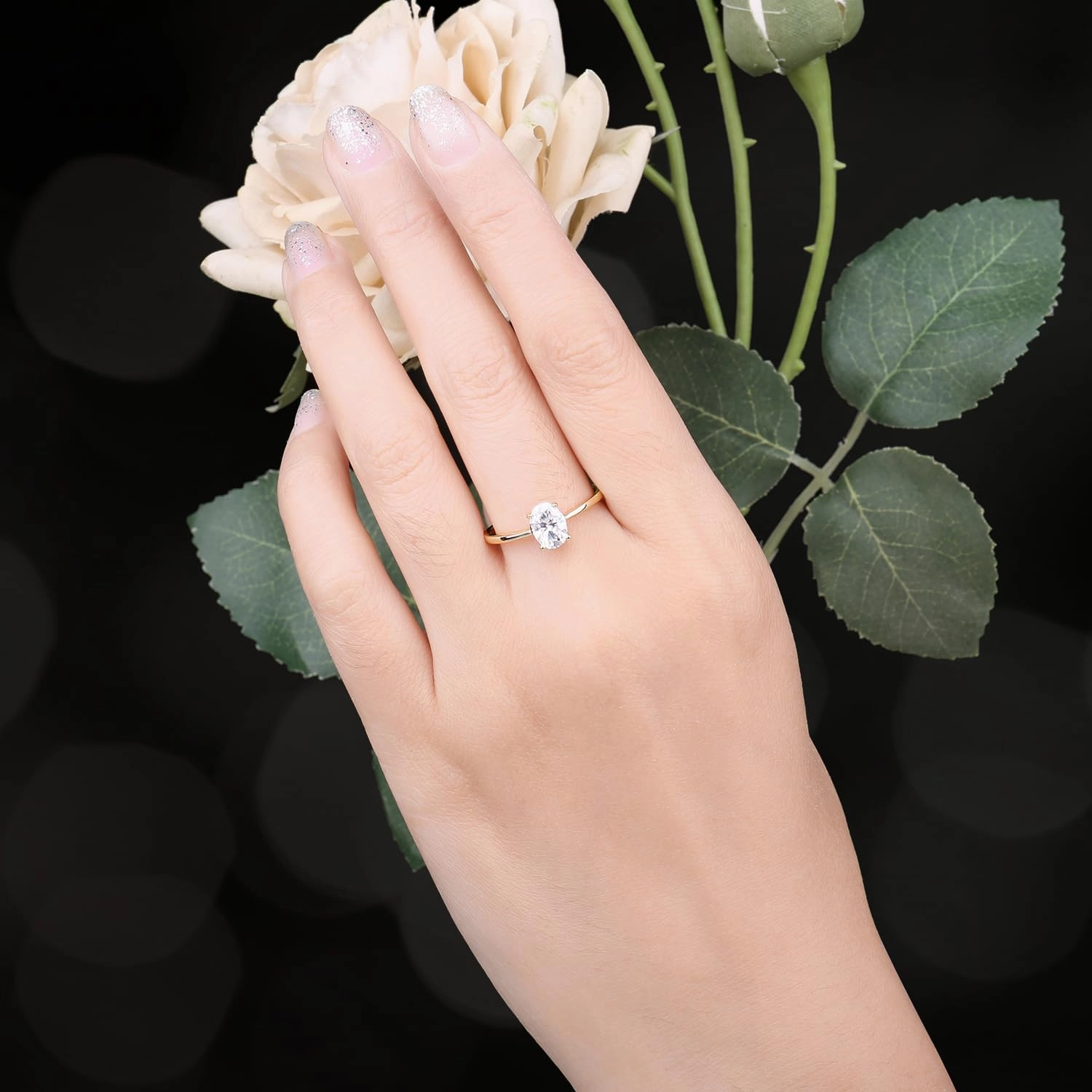 JewelryPalace Oval Shape 1ct 2ct Moissanite Solitaire Engagement Rings for Women, Classic 925 Sterling Silver Promise Ring for Her, Simulated Diamond Anniversary Wedding Ring VVS D-F