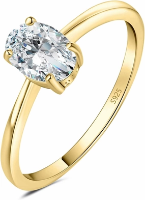 JewelryPalace Oval Shape 1ct 2ct Moissanite Solitaire Engagement Rings for Women, Classic 925 Sterling Silver Promise Ring for Her, Simulated Diamond Anniversary Wedding Ring VVS D-F