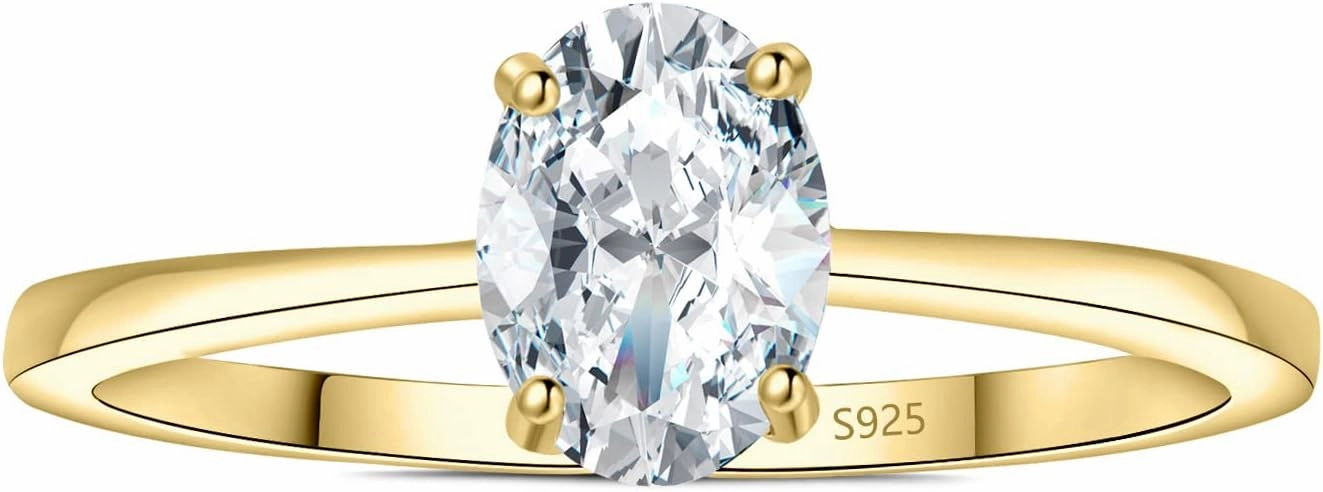 JewelryPalace Oval Shape 1ct 2ct Moissanite Solitaire Engagement Rings for Women, Classic 925 Sterling Silver Promise Ring for Her, Simulated Diamond Anniversary Wedding Ring VVS D-F