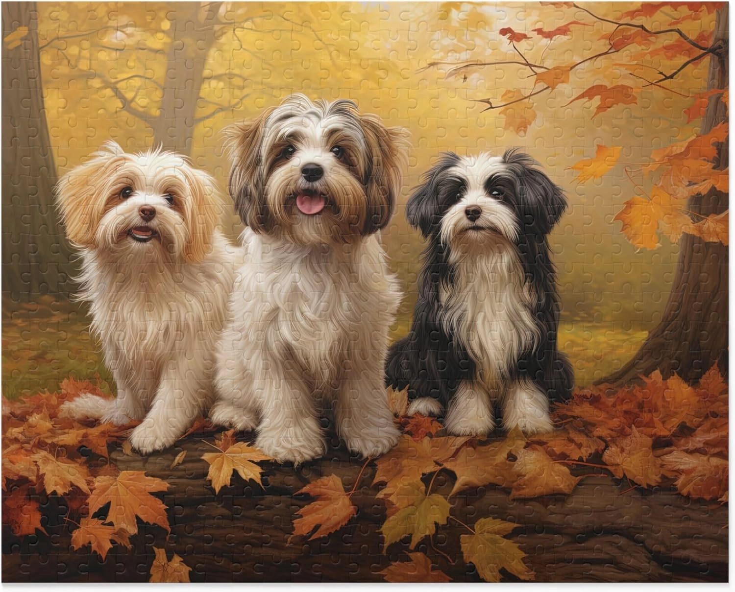 Jigsaw Puzzle 1000 Piece for Adults,Havanese Dogs in Autumn Park Jigsaw Puzzle， for Animal Lovers Educational Toys Gift for Boys and Girls Decompression Toy Jigsaw Puzzle Game Toys Gift
