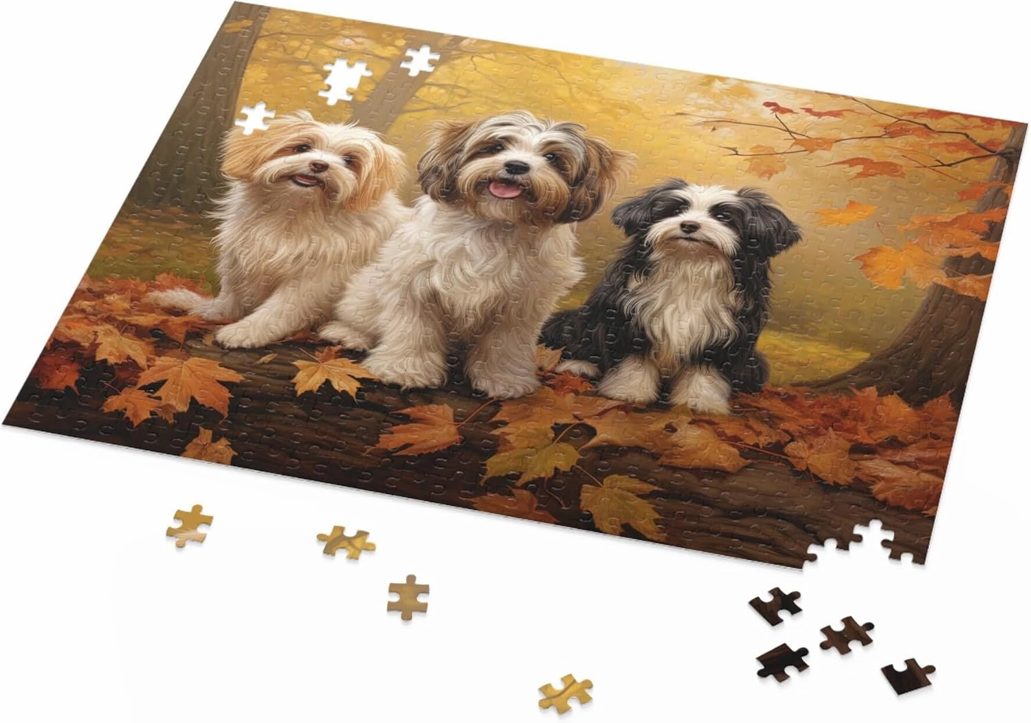 Jigsaw Puzzle 1000 Piece for Adults,Havanese Dogs in Autumn Park Jigsaw Puzzle， for Animal Lovers Educational Toys Gift for Boys and Girls Decompression Toy Jigsaw Puzzle Game Toys Gift