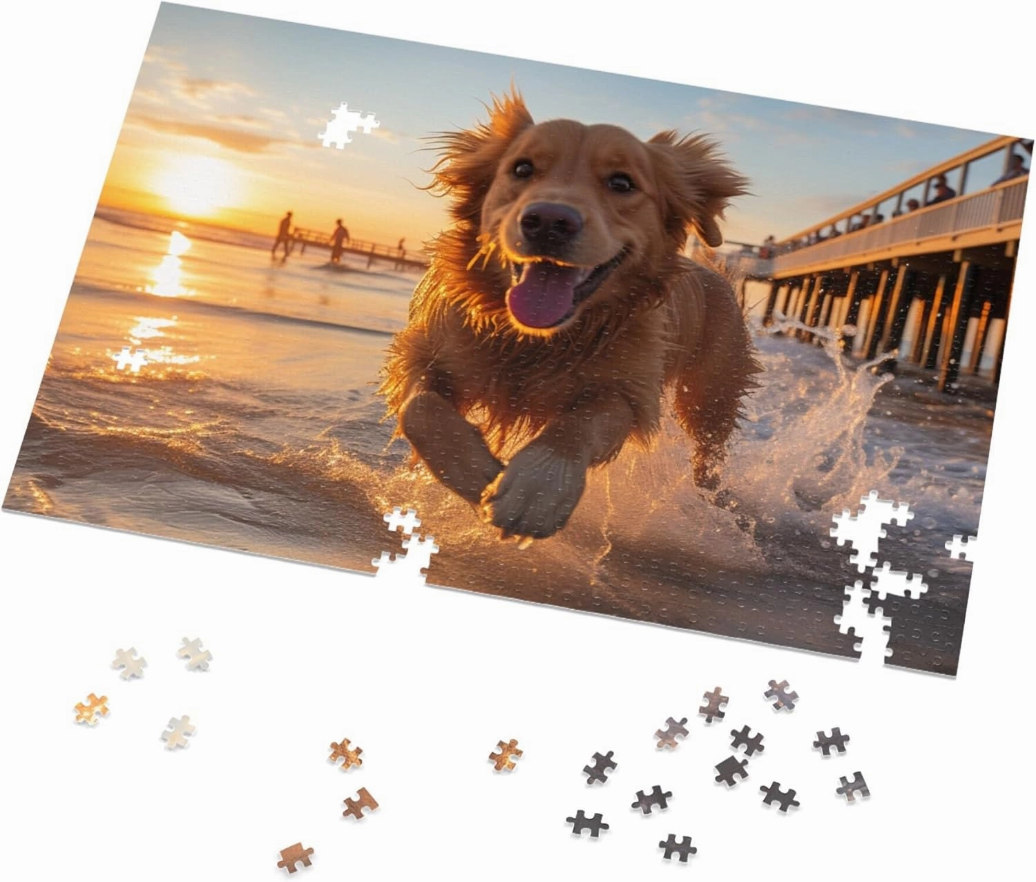Jigsaw Puzzle 500 Piece for Adults -Golden Retrievers Playing by The Sea at Sunset-Art DIY Leisure Game Fun Toy Gift Suitable Family Friends Animal Puzzle, 14.9 X 20.4 Inches(500 Pieces)