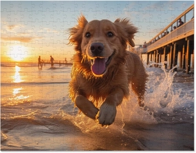 Jigsaw Puzzle 500 Piece for Adults -Golden Retrievers Playing by The Sea at Sunset-Art DIY Leisure Game Fun Toy Gift Suitable Family Friends Animal Puzzle, 14.9 X 20.4 Inches(500 Pieces)