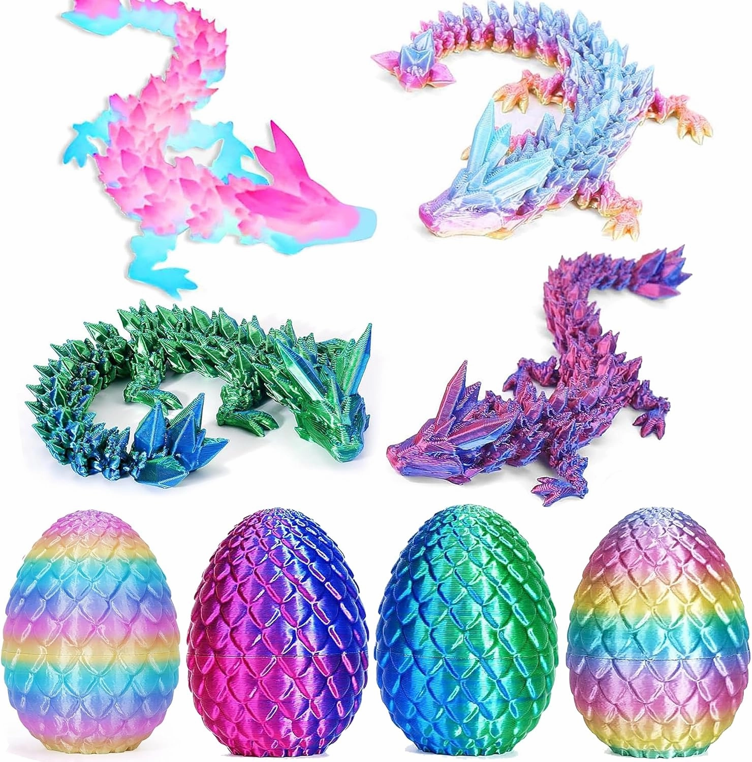 JOD® 4PCS 3D Printed Dragon Eggs with Dragon Inside – Articulated Fidget Toys, Easter Dragon Eggs, Mystery Surprise Easter Eggs for Kids, Unique 3D Printed Animals, Home Decor and Gift Set(C)
