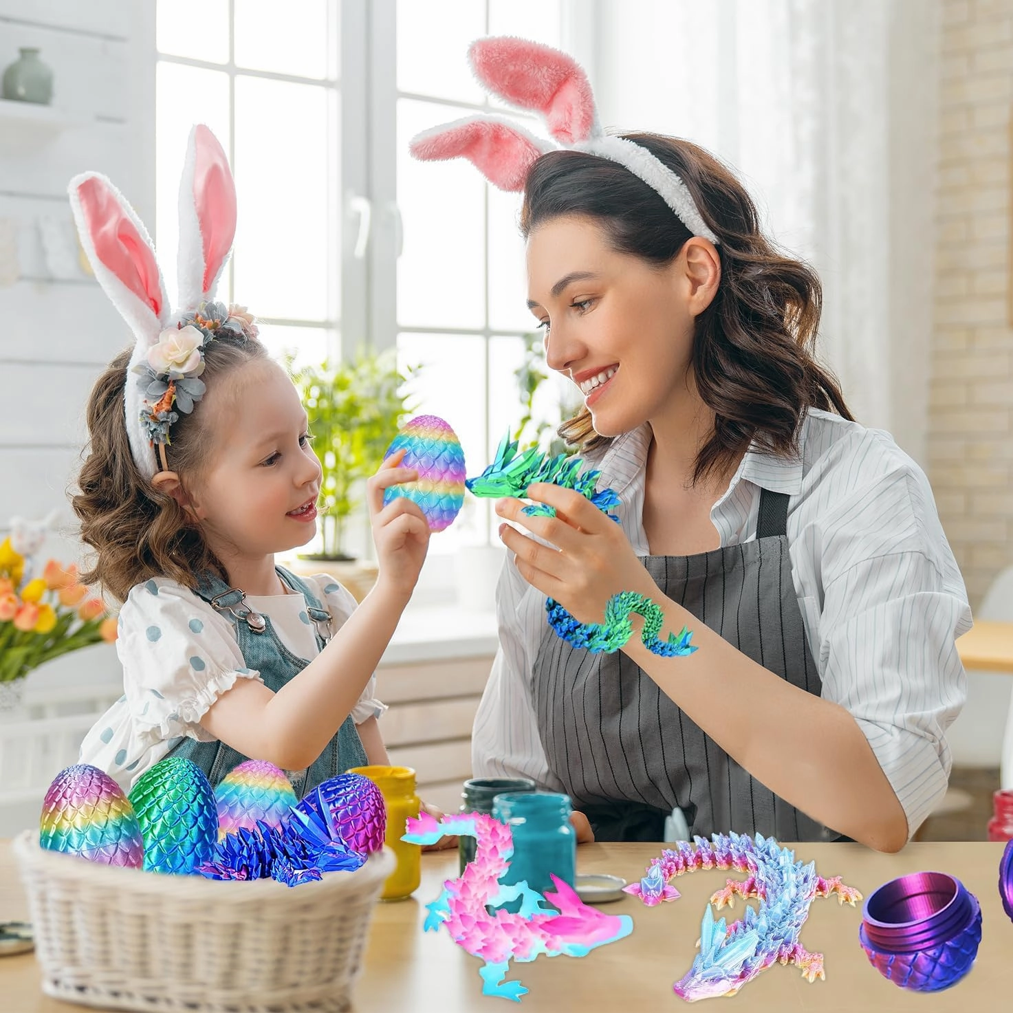 JOD® 4PCS 3D Printed Dragon Eggs with Dragon Inside – Articulated Fidget Toys, Easter Dragon Eggs, Mystery Surprise Easter Eggs for Kids, Unique 3D Printed Animals, Home Decor and Gift Set(C)
