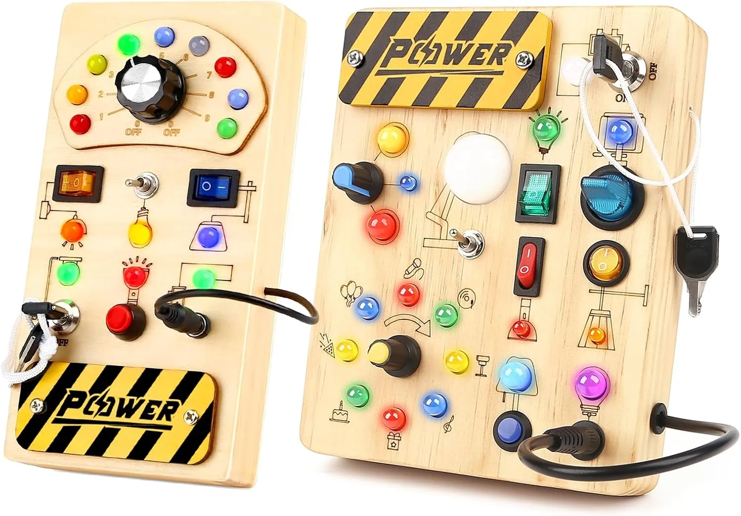 Joyreal Montessori Busy Board Wooden Sensory Toys for Toddler with LED Light Up Switch, Baby Fidget Board Travel Toys for 18  Months, Boys Girls Birthday