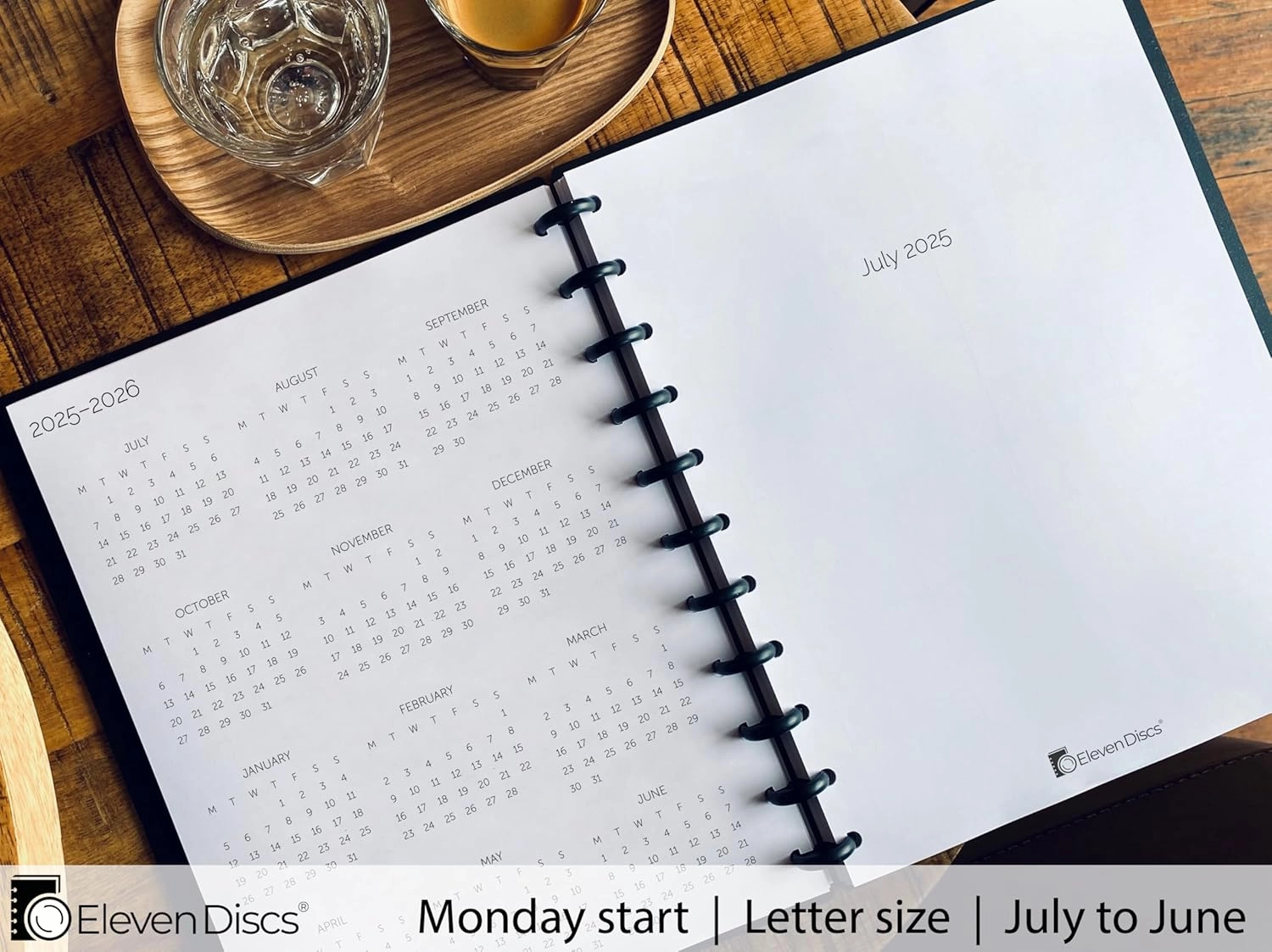 July 2025–June 2026 Academic Year Monthly Planner, Monday Start, Letter Size, Two Styles (Separated, Booklet), Premium Heavyweight Discbound Notebook Paper for Circa, Arc, TUL (38 Sheets)