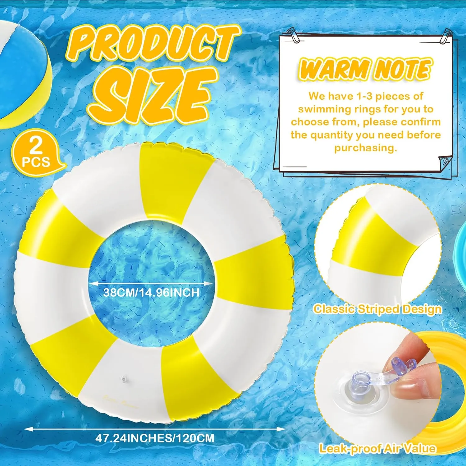 Jumbo Pool Floats 47.24 Inch Swimming Ring Striped Pool Rings Inflatable Tube Pool Tube for Kids Adult Swimming Pool Summer Beach Bachelorette Wedding Party Decor