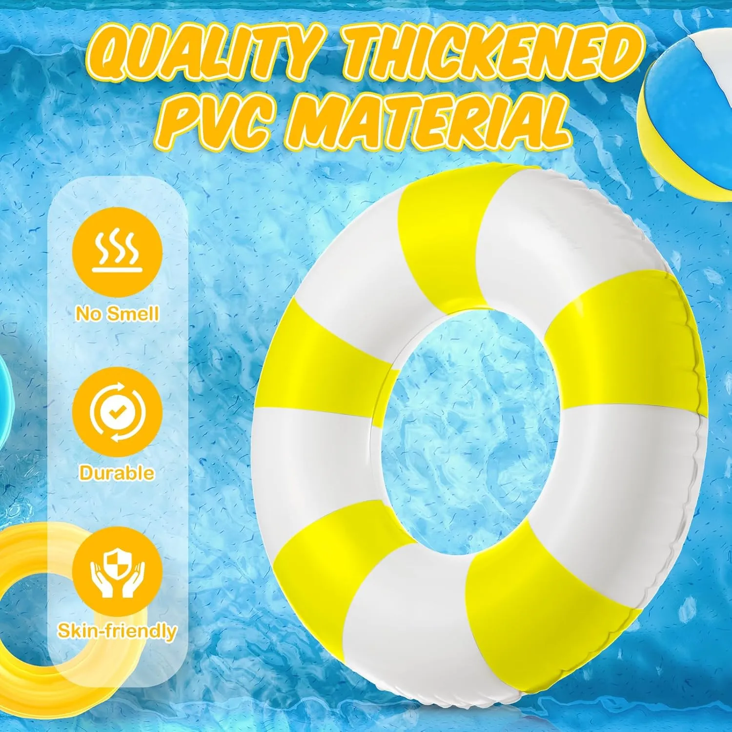 Jumbo Pool Floats 47.24 Inch Swimming Ring Striped Pool Rings Inflatable Tube Pool Tube for Kids Adult Swimming Pool Summer Beach Bachelorette Wedding Party Decor