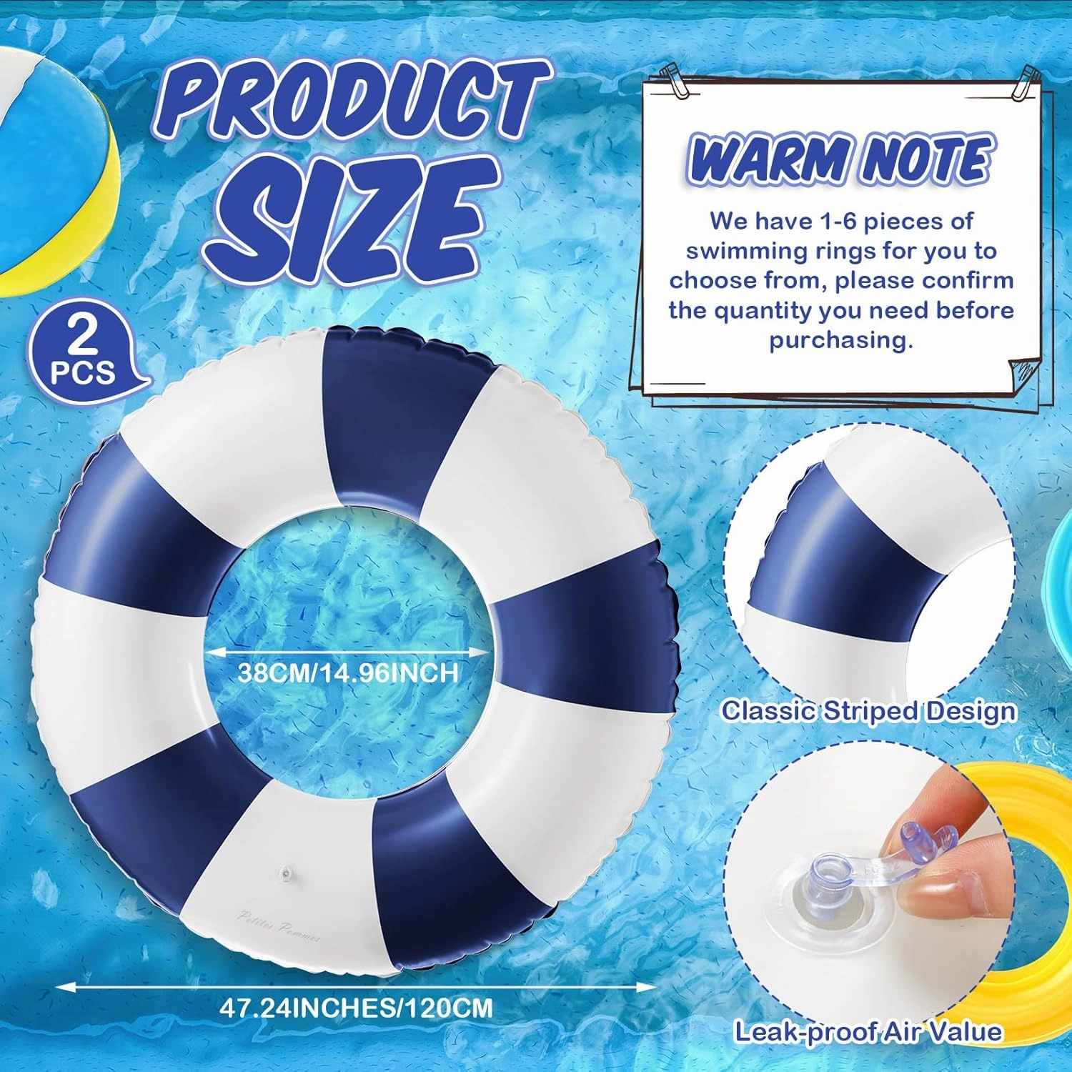 Jumbo Inflatable Pool Float 47.24 Inch Floaties Pool Tubes Classic Striped Pool Rings for Teens Adult Inflatable Inner Tube for Swimming Pool Beach