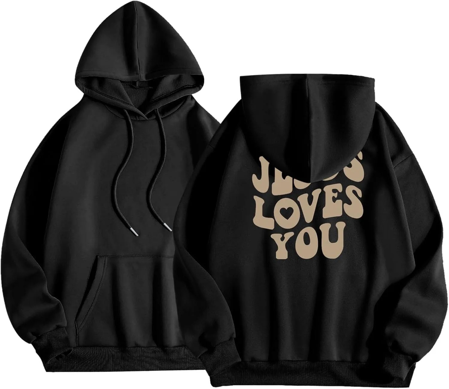 Juses Loves You Sweatshirt Spirit Letter Graphic Christian Faith Hoodies for Women with Hood Faith Over Fear Hoodie