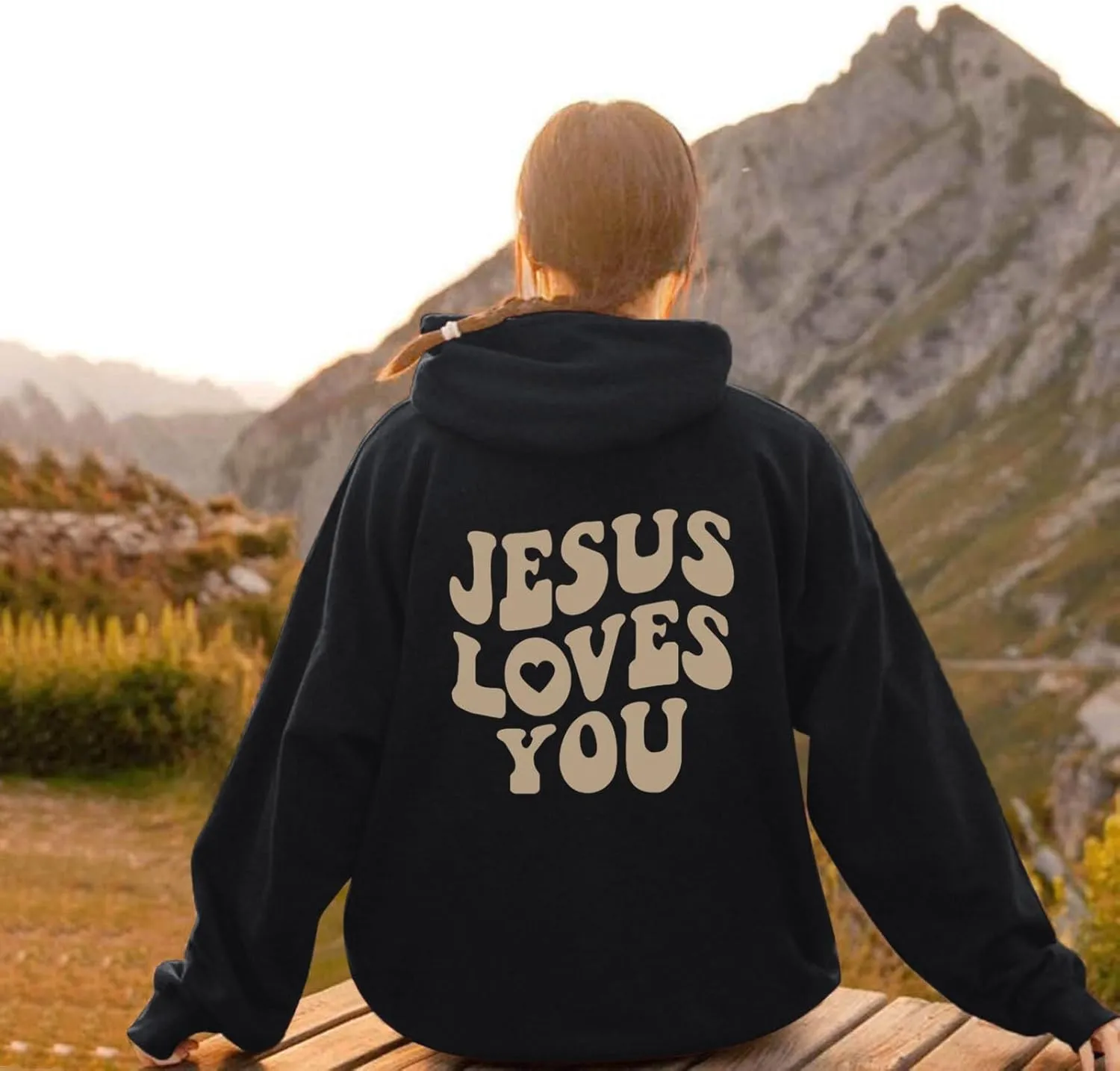 Juses Loves You Sweatshirt Spirit Letter Graphic Christian Faith Hoodies for Women with Hood Faith Over Fear Hoodie