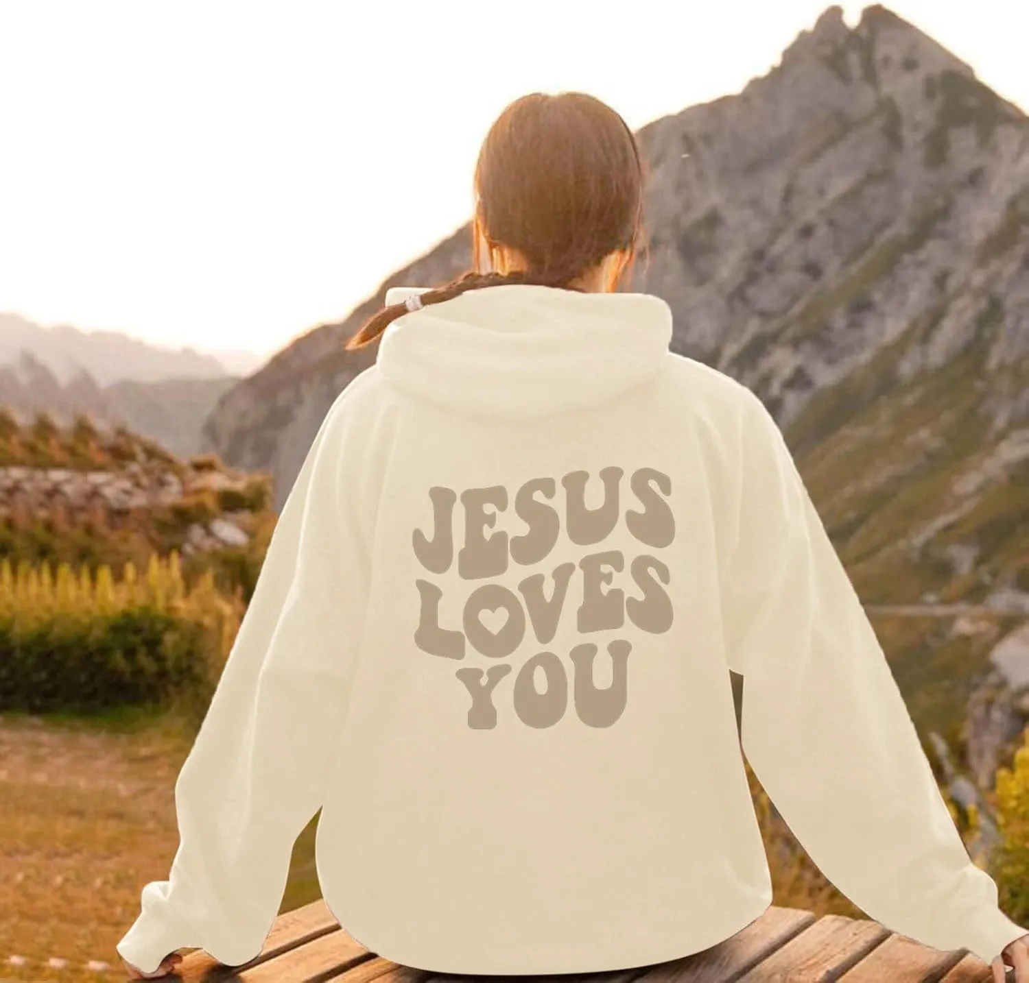 Juses Loves You Sweatshirt Spirit Letter Graphic Christian Faith Hoodies for Women with Hood Faith Over Fear Hoodie