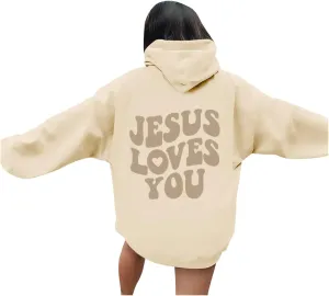 Juses Loves You Sweatshirt Spirit Letter Graphic Christian Faith Hoodies for Women with Hood Faith Over Fear Hoodie