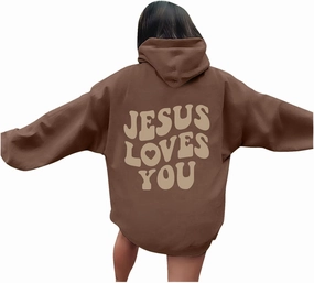 Juses Loves You Sweatshirt Spirit Letter Graphic Christian Faith Hoodies for Women with Hood Faith Over Fear Hoodie