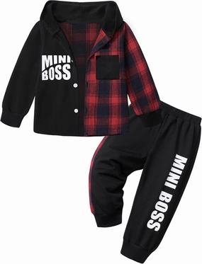 KANGKANG Toddler Boy Clothes Plaid Long Sleeve Hoodie Sweatshirt   Pants 2pcs Fall Winter Boys Outfit Set